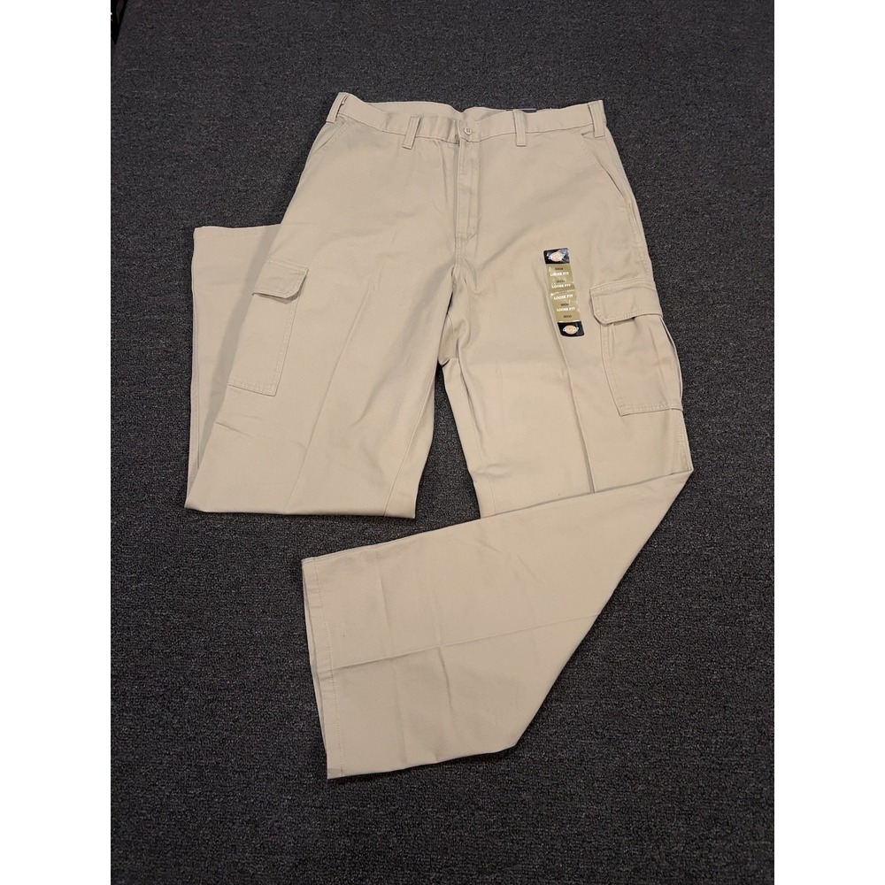New Dickies Pants Men's 36x34 Beige Khaki Cargo Loose Canvas Workwear Straight